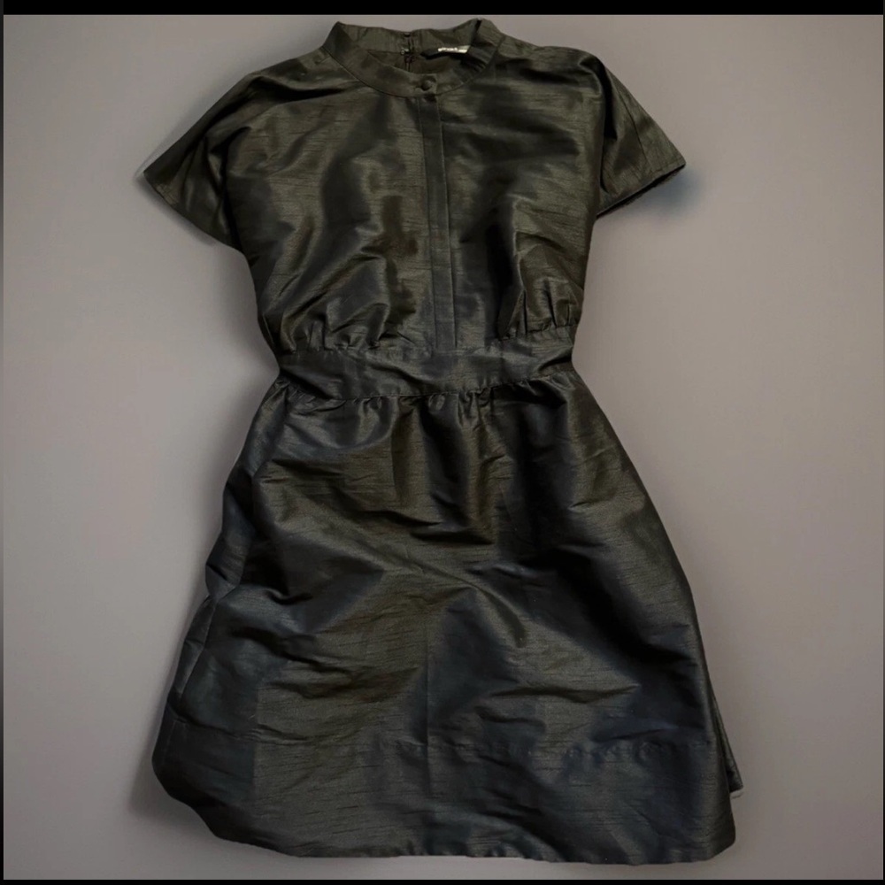 ESHAKTI Dress Womens Size 12-24 Black Taffeta Wrap Around Mock Neck Full Skirt